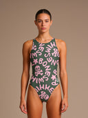 Women's training one-piece swimsuit PINUP 388P - Military Logo + Light Pink