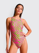 Women's training one-piece swimsuit PINUP 564PF - Acid stripes