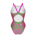 Women's training one-piece swimsuit IBIZA 253IF - Acid stripes