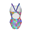 Women's training one-piece swimsuit IBIZA 247IF - Pop squares
