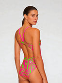 Women's training one-piece swimsuit IBIZA 253IF - Acid stripes
