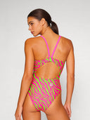 Women's training one-piece swimsuit IBIZA 253IF - Acid stripes