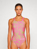 Women's training one-piece swimsuit IBIZA 253IF - Acid stripes