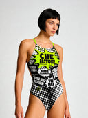 Women's training one-piece swimsuit IBIZA 255I - What a nuisance