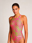Women's training one-piece swimsuit IBIZA 253IF - Acid stripes