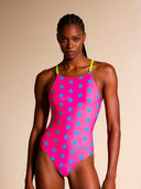 Women's training one-piece swimsuit IBIZA 245IF - Fuchsia blue star