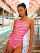 Women's training one-piece swimsuit IBIZA 251IF - Striped ducks