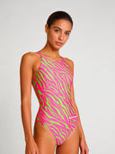Women's training one-piece swimsuit IBIZA 253IF - Acid stripes