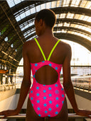 Women's training one-piece swimsuit IBIZA 245IF - Fuchsia blue star