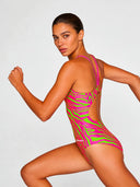 Women's training one-piece swimsuit IBIZA 253IF - Acid stripes