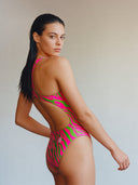 Women's training one-piece swimsuit PINUP 564PF - Acid stripes
