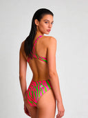 Women's training one-piece swimsuit PINUP 564PF - Acid stripes