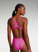 Women's training one-piece swimsuit PINUP 556PF - Fuchsia blue star