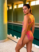 Women's training one-piece swimsuit PINUP 564PF - Acid stripes