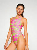 Women's training one-piece swimsuit PINUP 564PF - Acid stripes