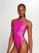 Women's training one-piece swimsuit PINUP 556PF - Fuchsia blue star
