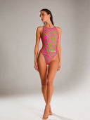 Women's training one-piece swimsuit PINUP 564PF - Acid stripes