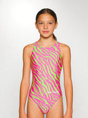 Girls' training one-piece swimsuit PINUP 564PF - Acid stripes