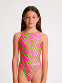 Girls' training one-piece swimsuit PINUP 564PF - Acid stripes