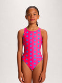 Girls' training one-piece swimsuit PINUP 556PF - Fuchsia blue star