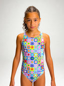 Girls' training one-piece swimsuit PINUP 558PF - Pop squares
