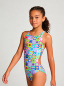 Girls' training one-piece swimsuit PINUP 558PF - Pop squares