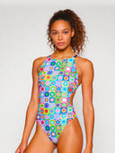 Women's training one-piece swimsuit IBIZA 247IF - Pop squares