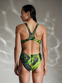 Women's training one-piece swimsuit PINUP 519P - Acid: back view, worn