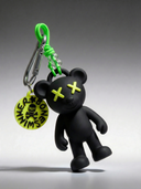 Teddy Psycho Charm con Badge - Nero + Verde Lime