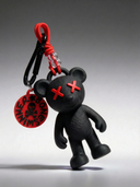Teddy Psycho Charm con Badge - Nero + Rosso